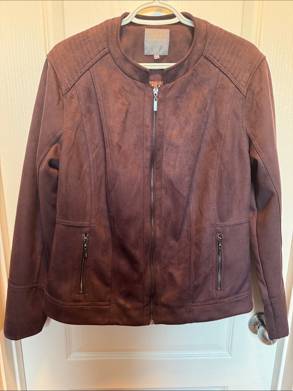 Faux Suede-Style Zip Front Jacket in Deep Purple